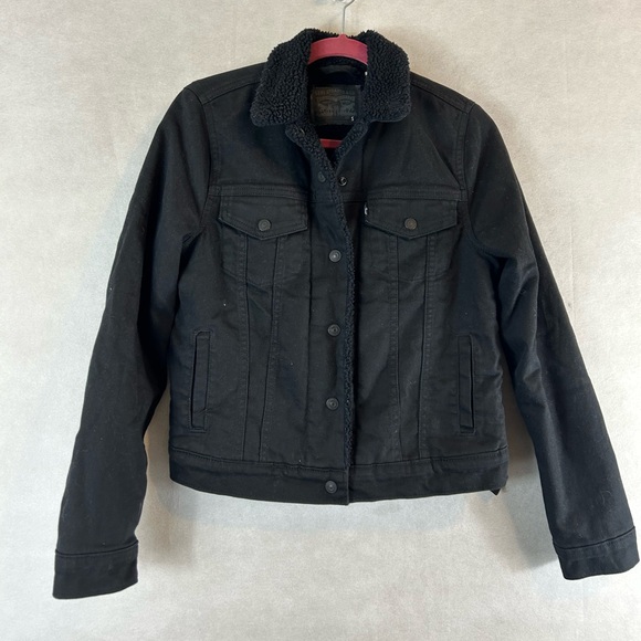 Levi’s black original Sherpa trucker denim Jean Jacket gently used size Small - Picture 7 of 7